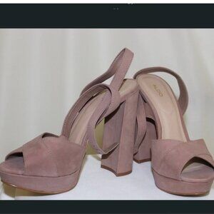 ALDO Chunky Suede Sandals Platform Ankle Strap Heels Open Toe Mauve Size 9